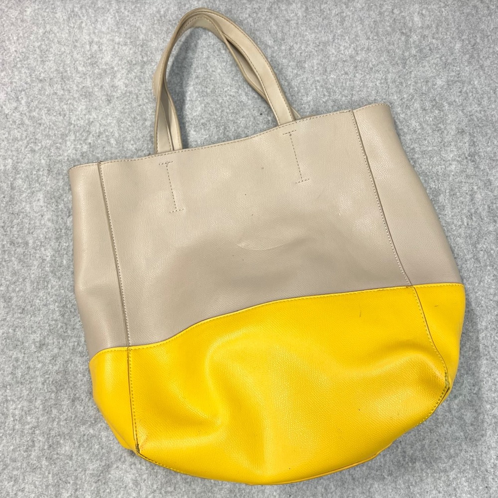 Urban Expressions Vegan Leather Colorblock Tote Bag Beige Yellow Large